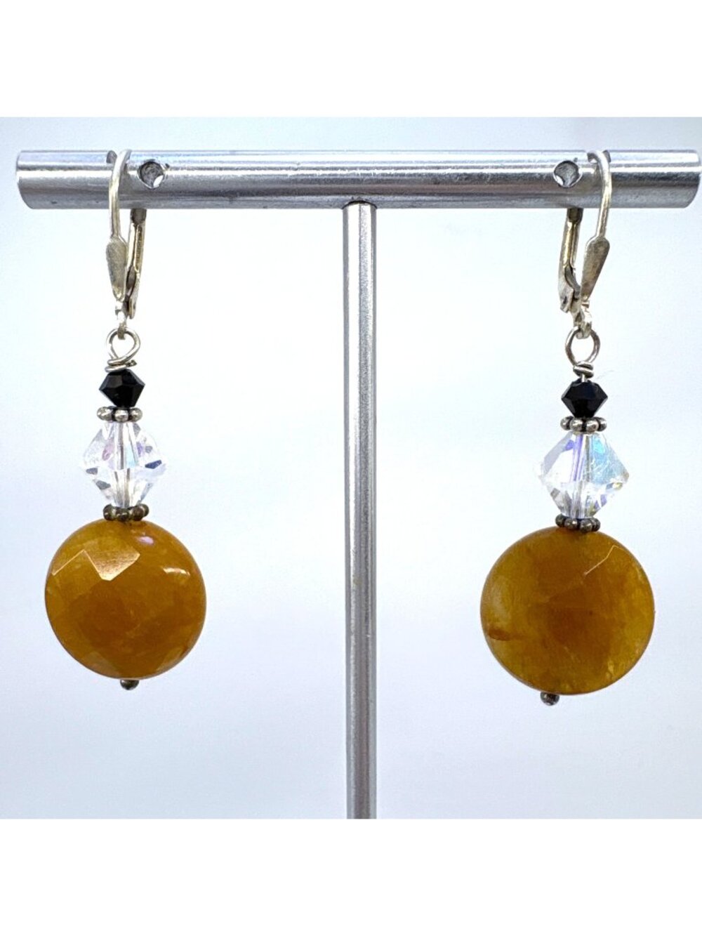 Multi-Gemstone Leverback Dangle Earrings Sterling Silver 925 Size 2" Length